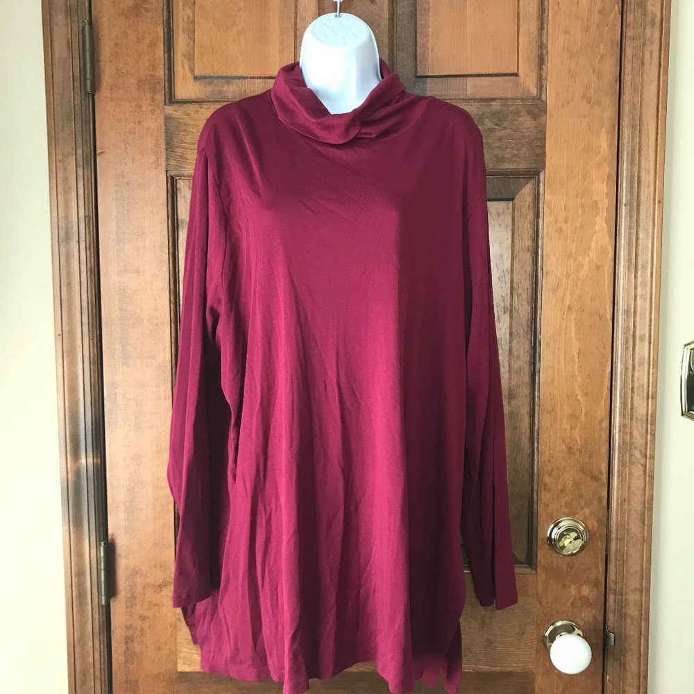 NWOT J. Jill Maroon Perfect Pima Side-Vent Turtleneck Tunic 3X